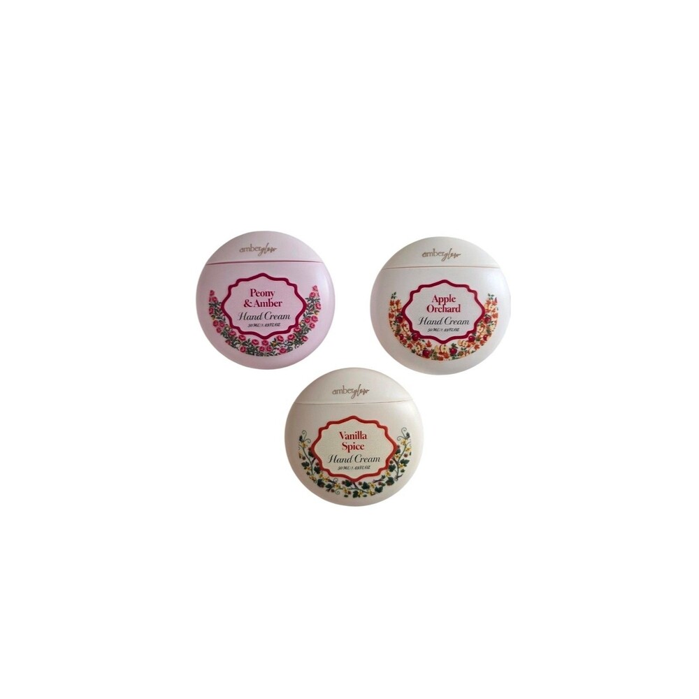 Amber Glow Hand Cream Vanilla Spice, Apple Orchard, Peony & Amber Lot Of 3